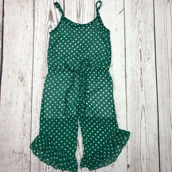 18M Chiffon Green Polka Dot Jumpsuit - Picture 2 of 5